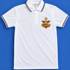 Traditional Durga Art Printed White Polo T-Shirt