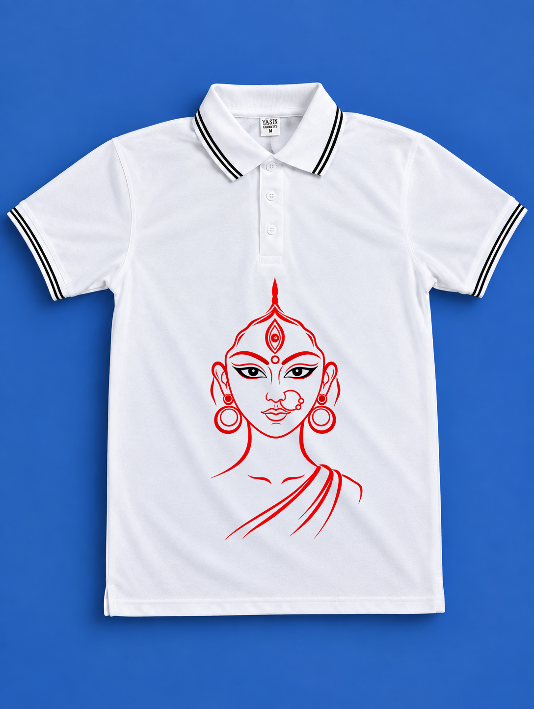 dp p 58 Traditional Durga Art Printed White Polo T-Shirt
